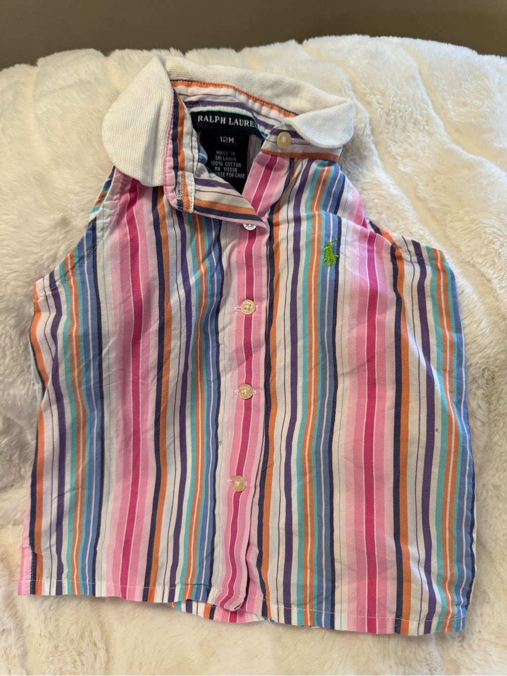 Vintage Ralph Lauren Baby Girl’s Sleeveless Striped Polo Top, 12 mo